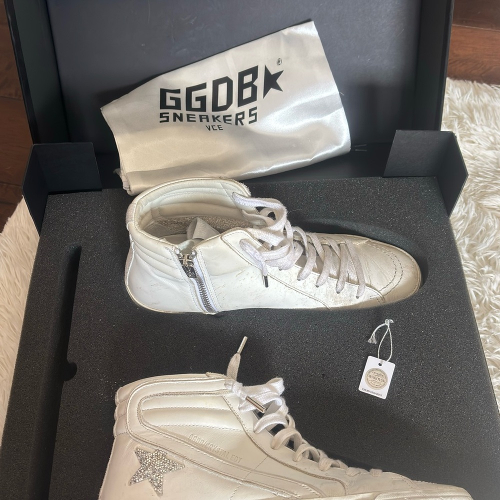 Golden Goose White Swarovski Slides